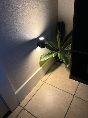 TSEXES four-pack wall plug lights hallways, bedrooms, and stairs.