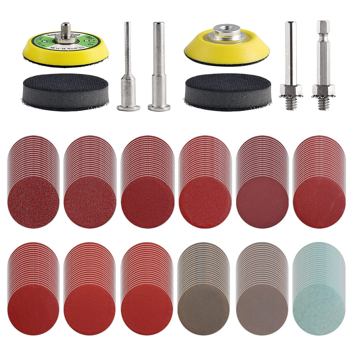 Tshya 2-inch sanding discs kit packaging showing 12 grits for versatile woodworking.