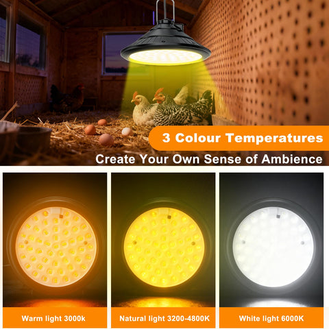 TSJKPAYL coop light with 3-color dimmable LEDs for calm, adaptable coop lighting.