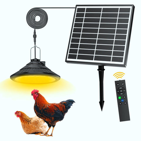 TSJKPAYL solar chicken coop light overhead for energy-efficient flock illumination.