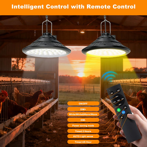 TSJKPAYL solar panel and battery pack powering off-grid poultry lighting.