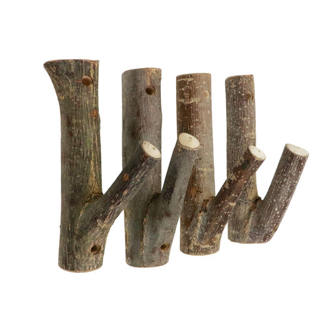 Tsnamay 4-piece real wood branch hook for rustic wall organization.