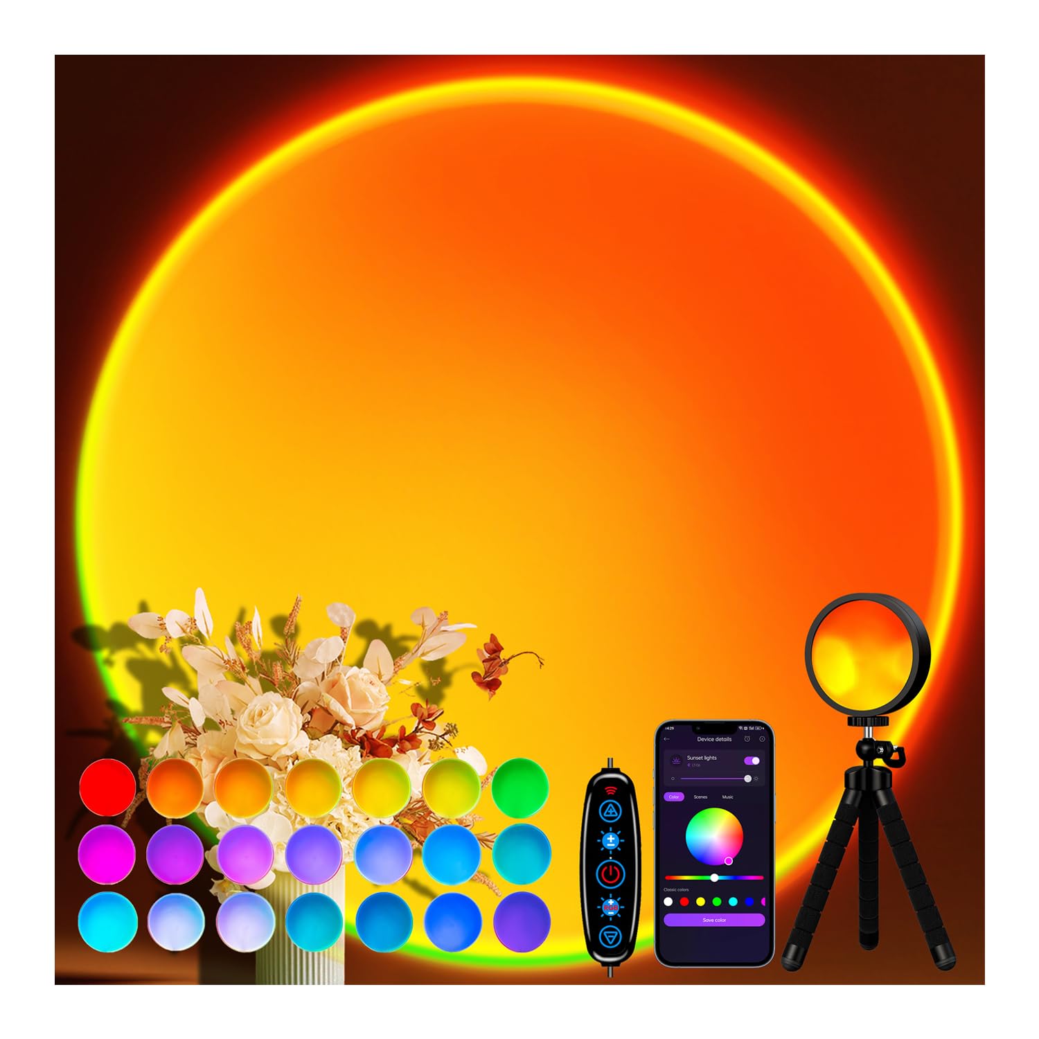 Tsrarey Sunset Lamp Projector provides immersive room ambience with 360° rotation.
