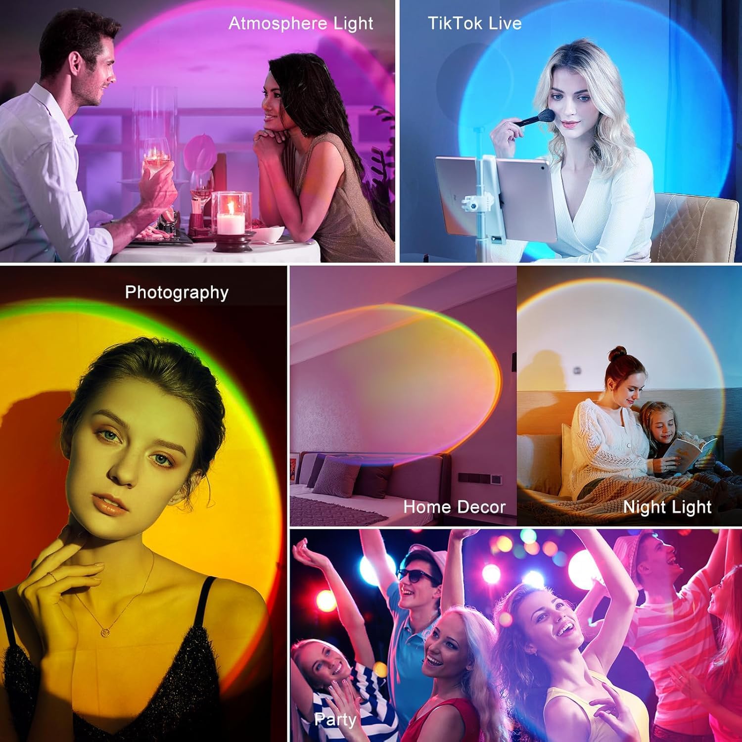 Tsrarey Sunset Lamp Projector casts soft ambient glow for relaxation.