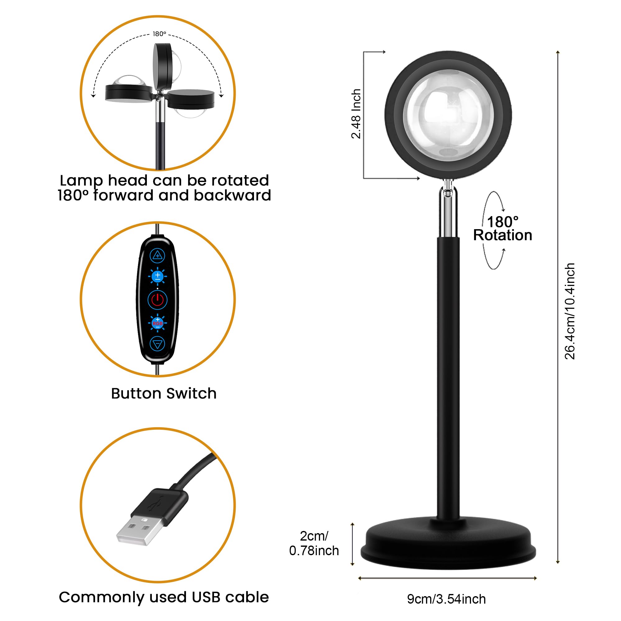 Tsrarey Sunset Lamp push-button switch for quick power and scenes.