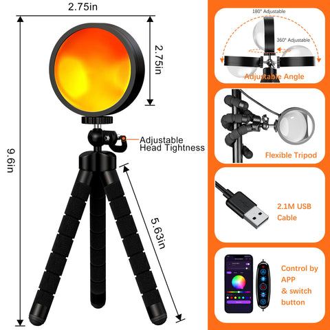 Tsrarey Sunset Lamp Projector on a tripod is portable for parties.