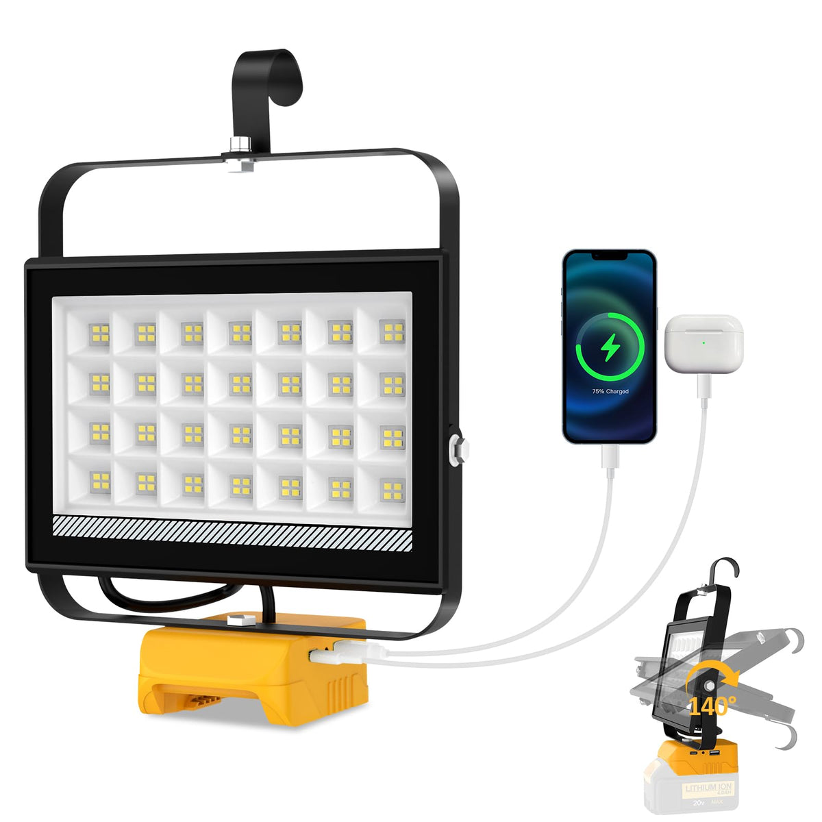 T-SUN 100W LED Work Light on a portable stand for on-site tasks.