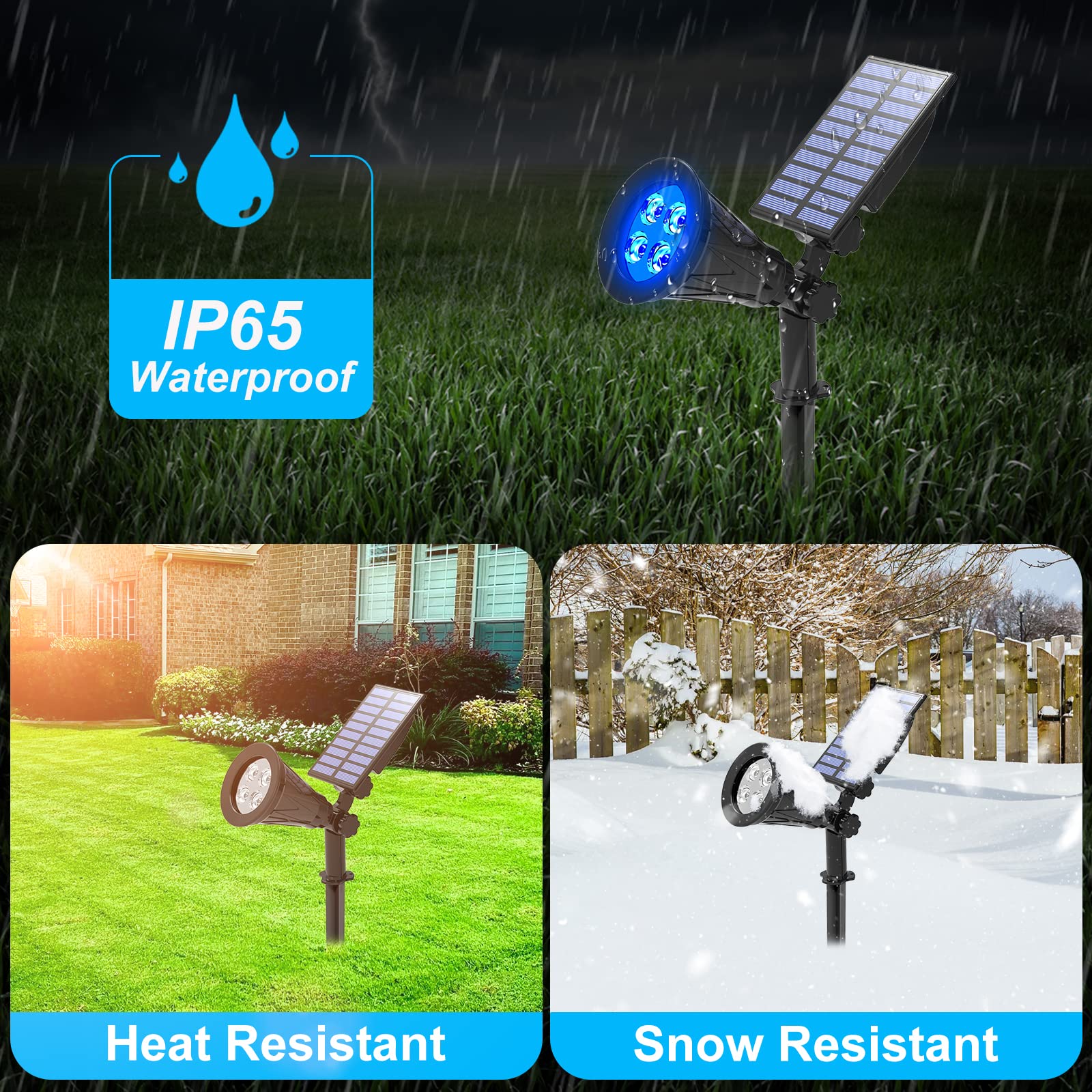 T-SUN Blue Solar Spotlight IP65 waterproof for outdoor use.