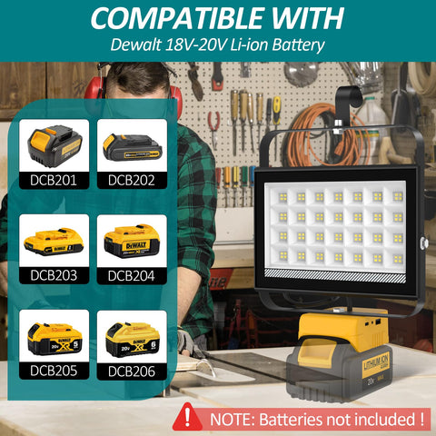 T-SUN shows Dewalt 20V Max compatibility for cordless power.