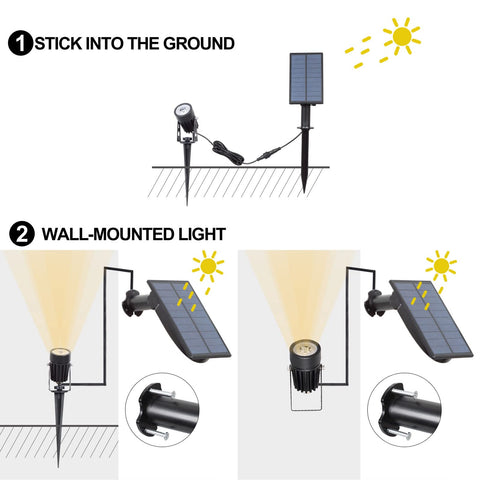 T-SUN solar panel unit powers the lights efficiently in daylight.