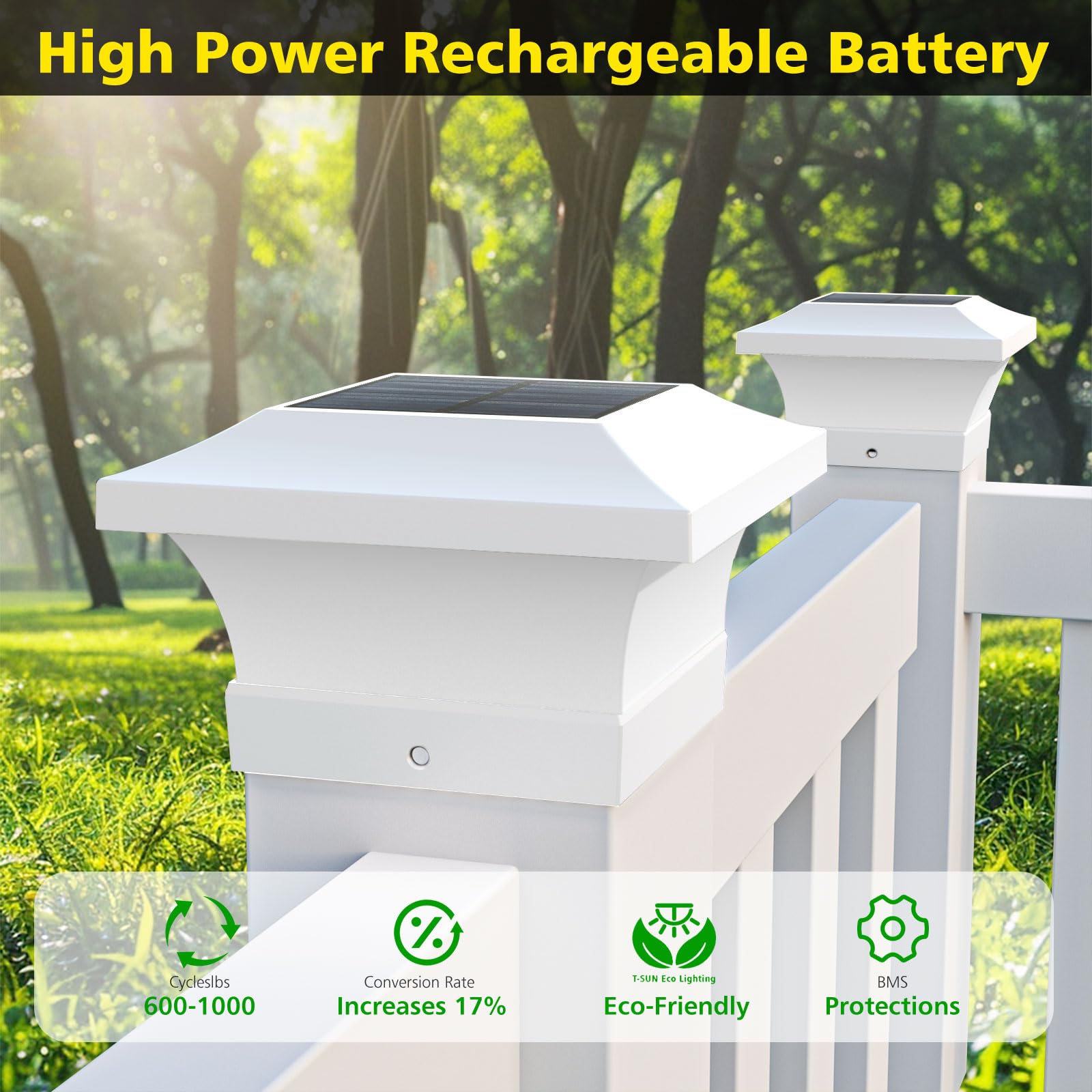 IP65 waterproof T-SUN post cap light designed for outdoor durability.