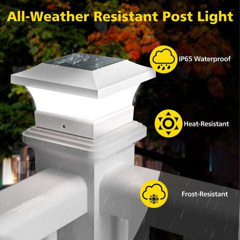 T-SUN post cap light at the porch entry illuminating the doorstep safely.