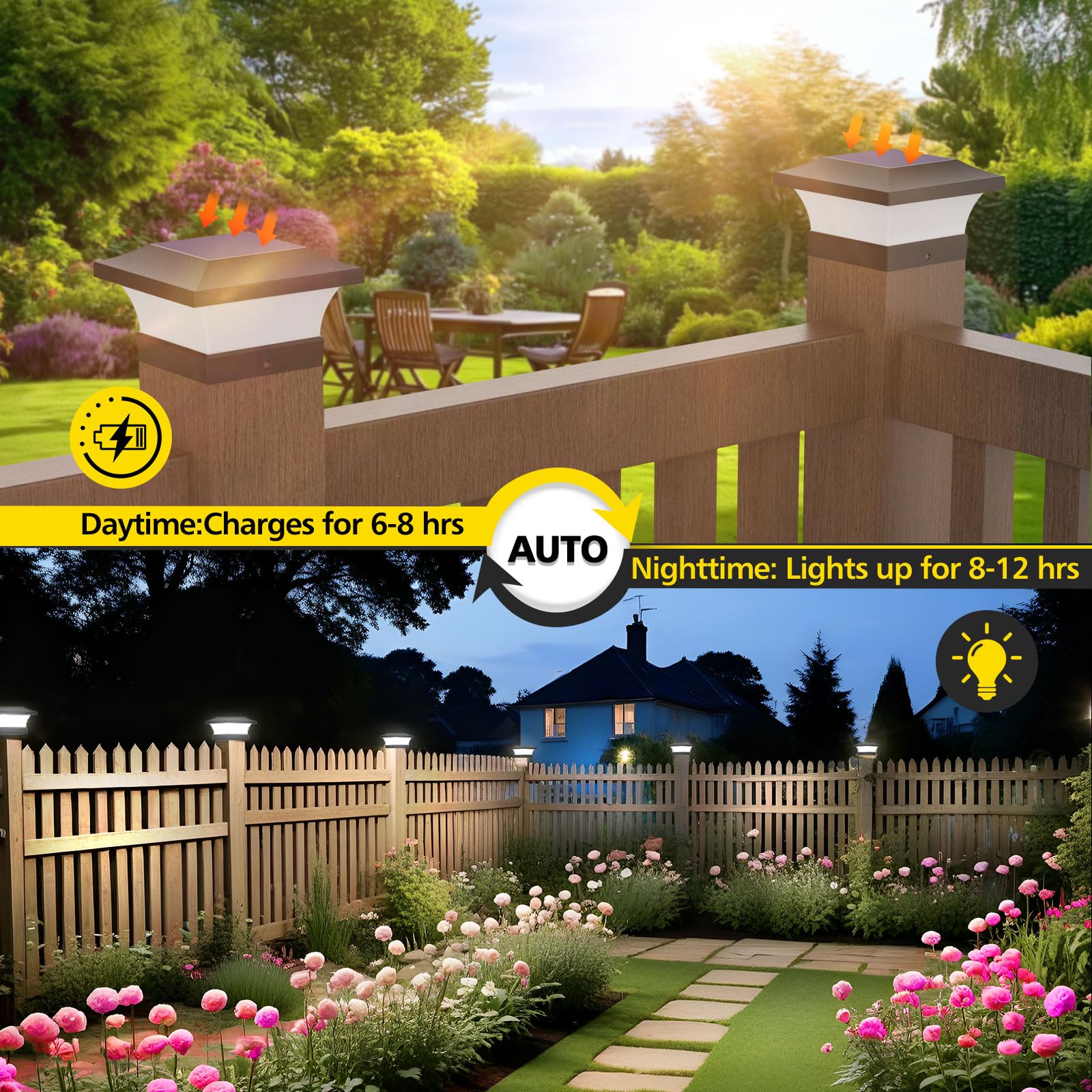 T-SUN automatic dusk-dawn post light saves energy with hands-free operation.