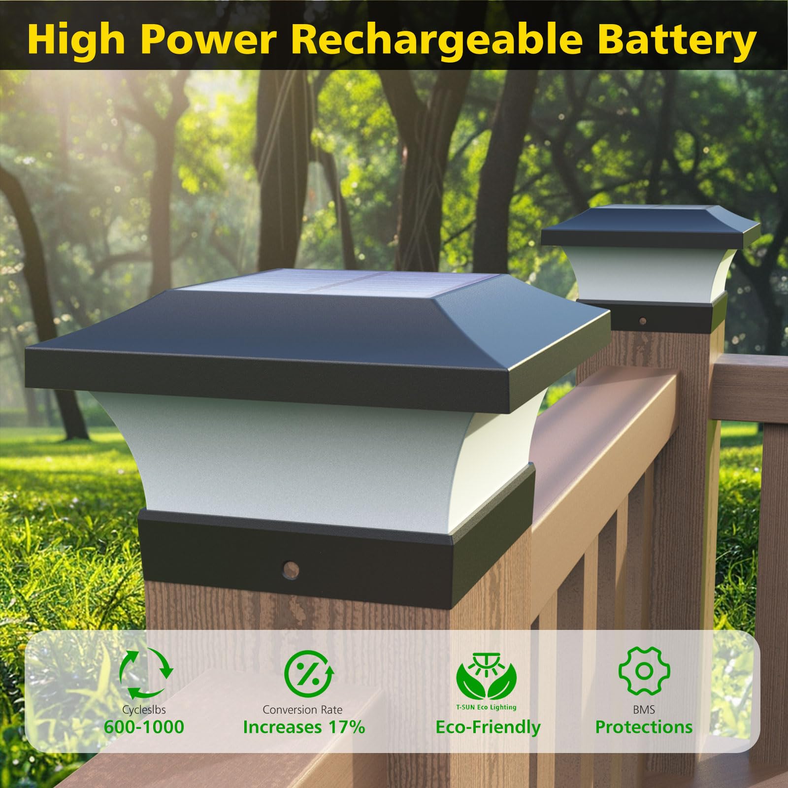 T-SUN ip65 durability post light withstands rain and snow for year-round use.