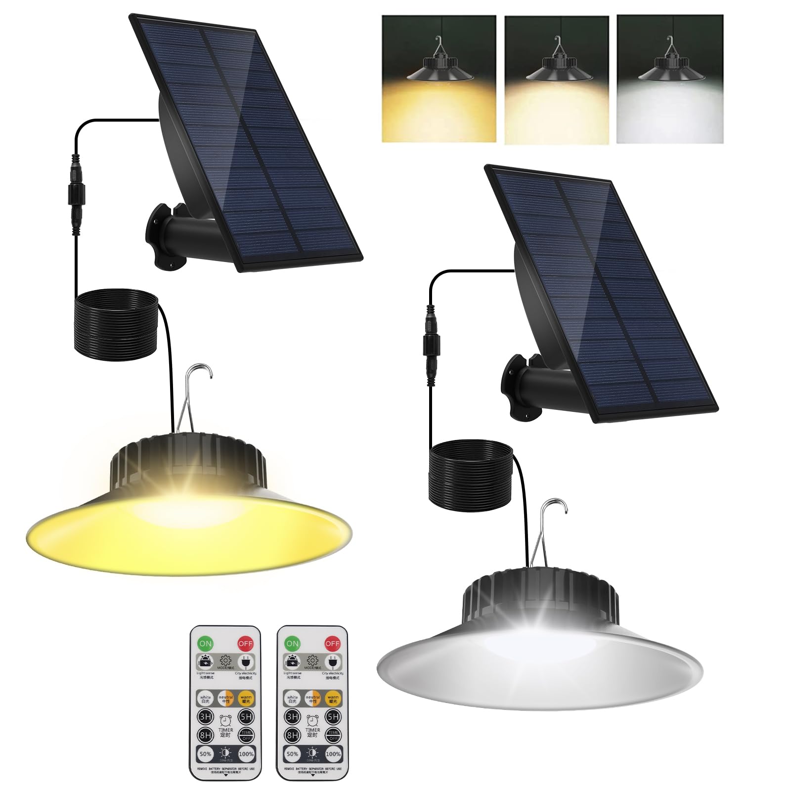 TSUNESLUX solar shed light pendant illuminates a shed workspace.