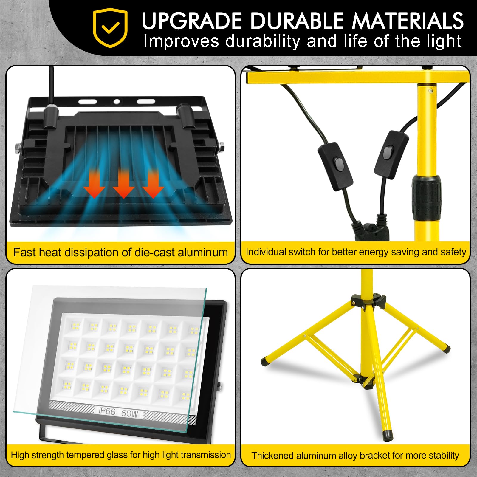 Foldable tripod stand enables quick transport and versatile setup across worksites.