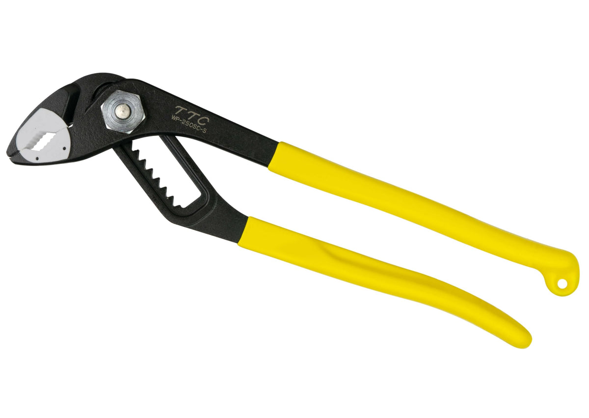 Tsunoda WP-250SC-S soft jaw pliers with resin pads for scratch-free grip.