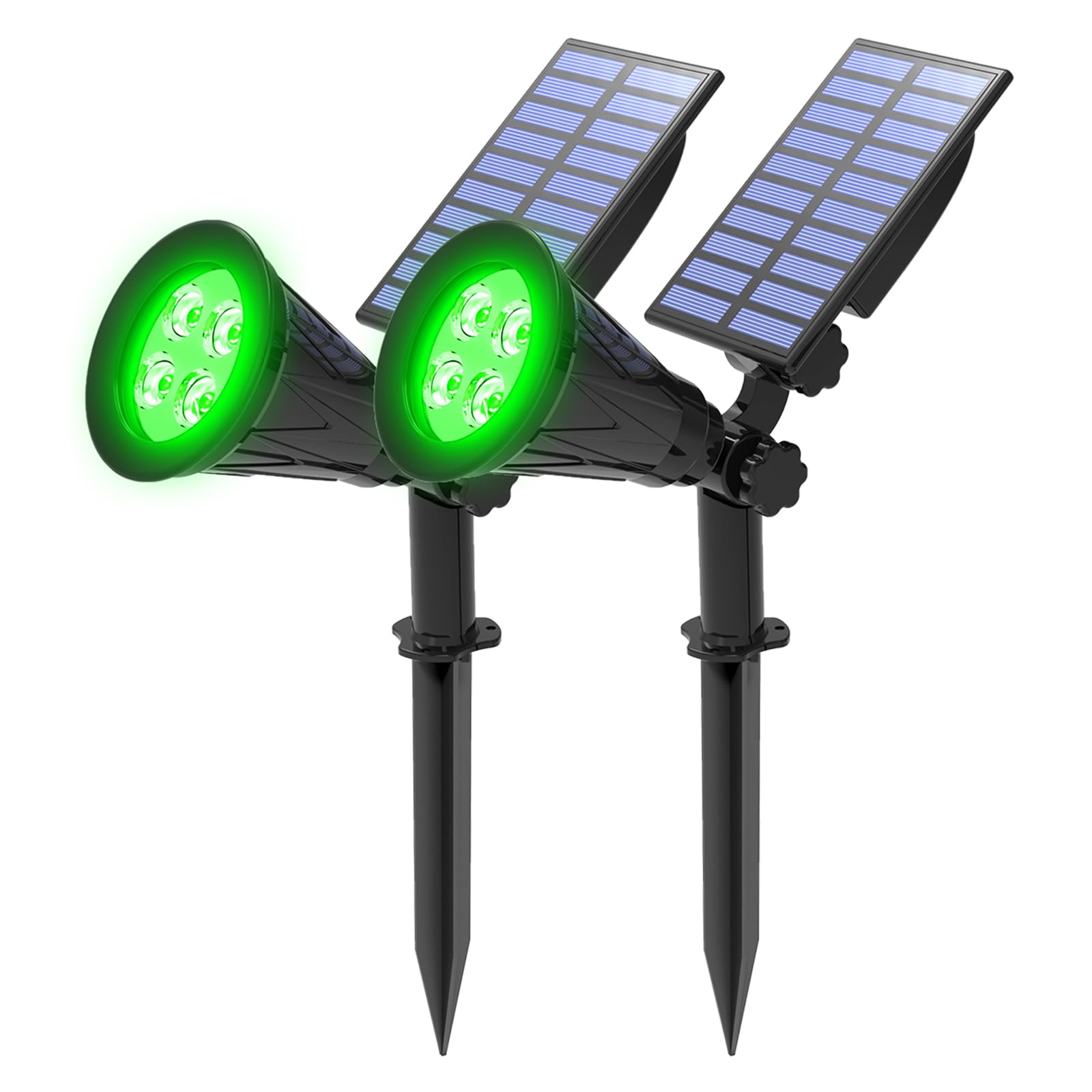 T-SUNUS Green Solar Lights outdoors Christmas spotlight highlighting holiday decorations.