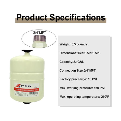 TT FLEX potable thermal expansion tank side view highlighting slim profile.