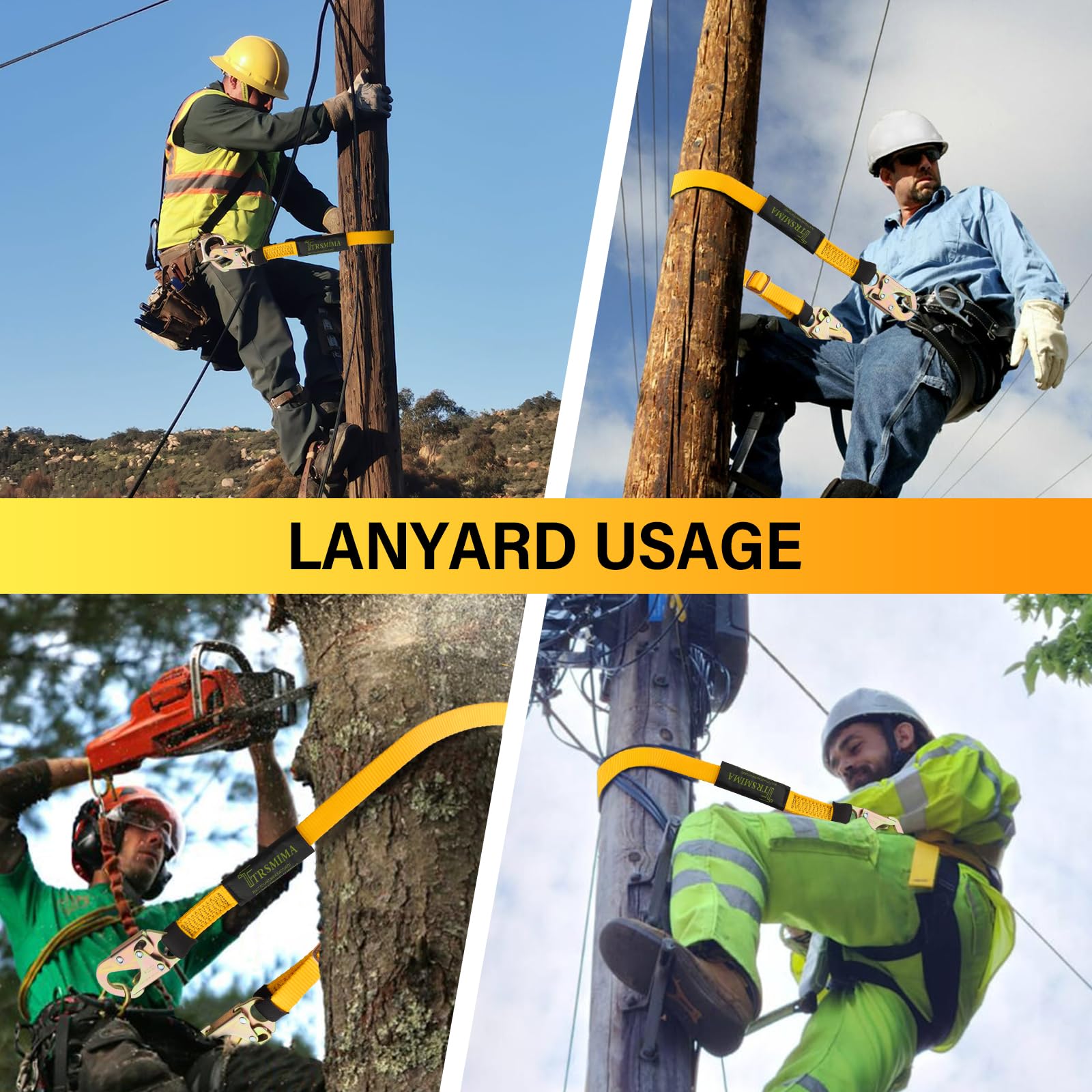 TT TRSMIMA arborist tree climbing safety lanyard in use for safe ascent.