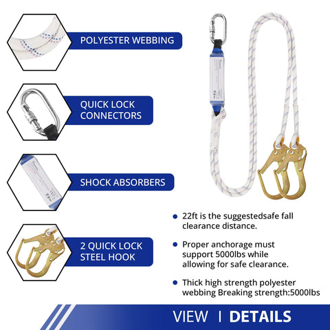 TT TRSMIMA fall arrest lanyard with dual hooks for reliable anchoring