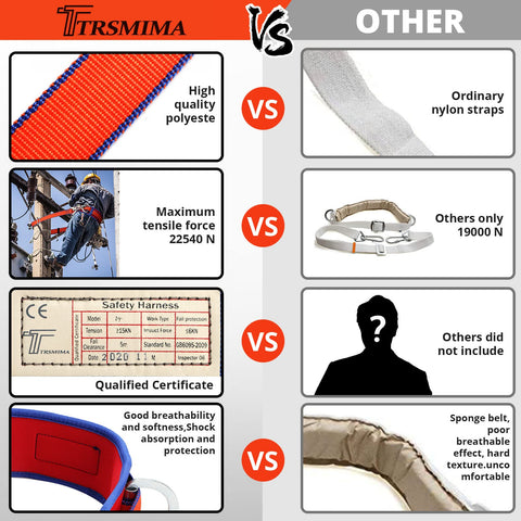 TT TRSMIMA fall protection harness showing end hooks for secure quick setup.