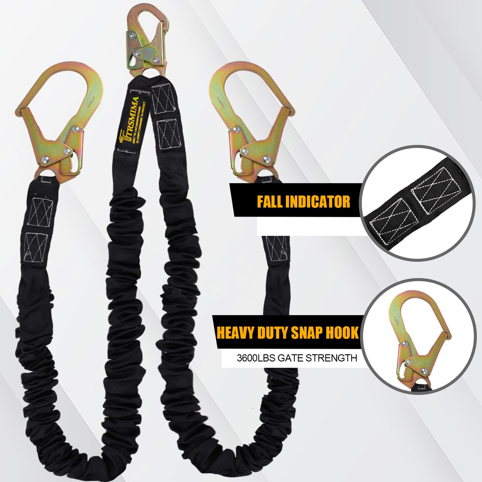 TT TRSMIMA internal shock absorbing lanyard reduces impact with dual safety features.
