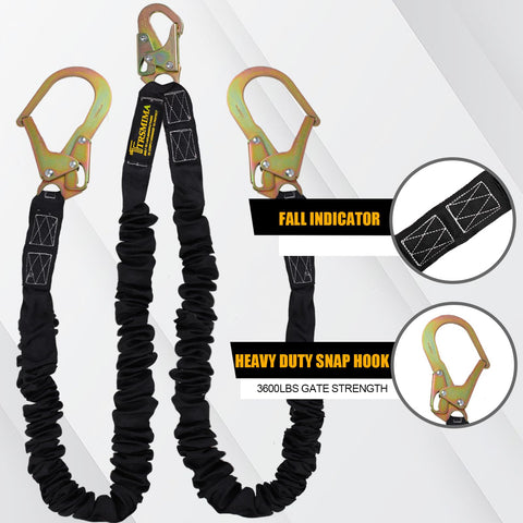 TT TRSMIMA internal shock absorbing lanyard reduces impact with dual safety features.