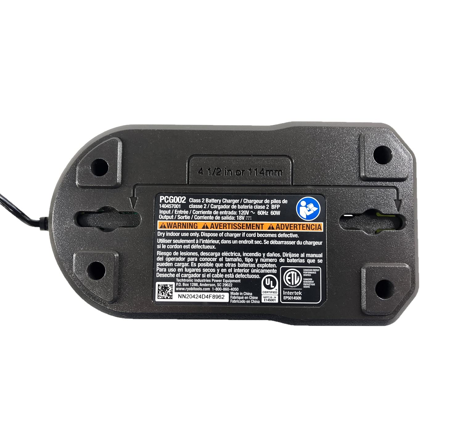 TTI Ryobi PCG002 bulk-packaged charger without retail packaging