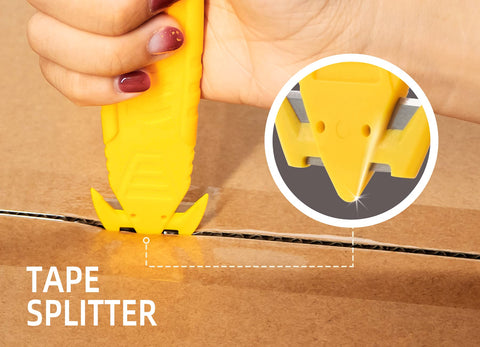 TTOVIA yellow box cutter designed for quick precise cuts of film and wrap.