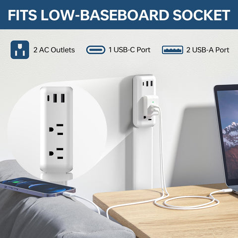 TTTOUAJ outlet extender highlighting multiple ports for simultaneous charging
