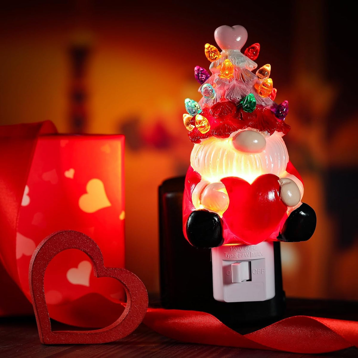 Tuanse heart gnome night light glows softly to create cozy ambiance.