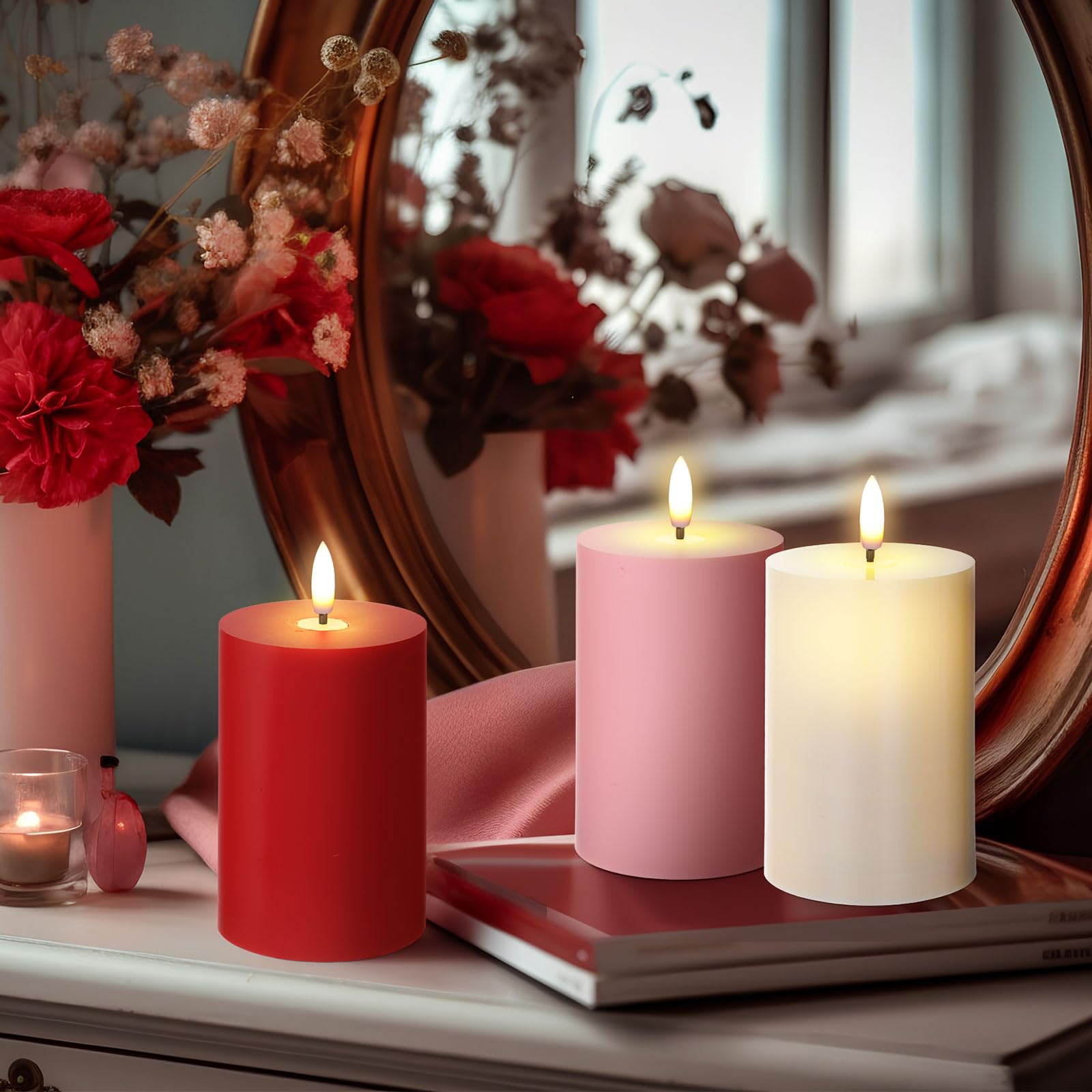 Tuanse centerpiece decor with flameless candles on table