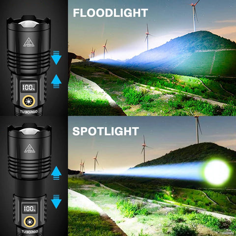 TUBORGO IPX6 waterproof flashlight withstands rain and harsh weather.