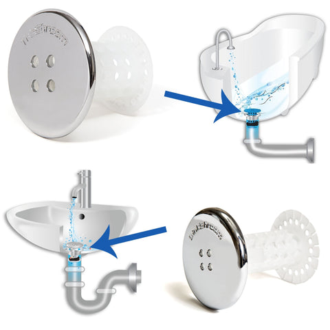 TubShroom installed inside tub drain showing neat, mess-free hair collection.