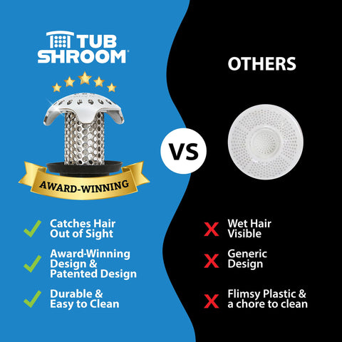 After use, TubShroom Ultra shows collected hair for quick cleanup