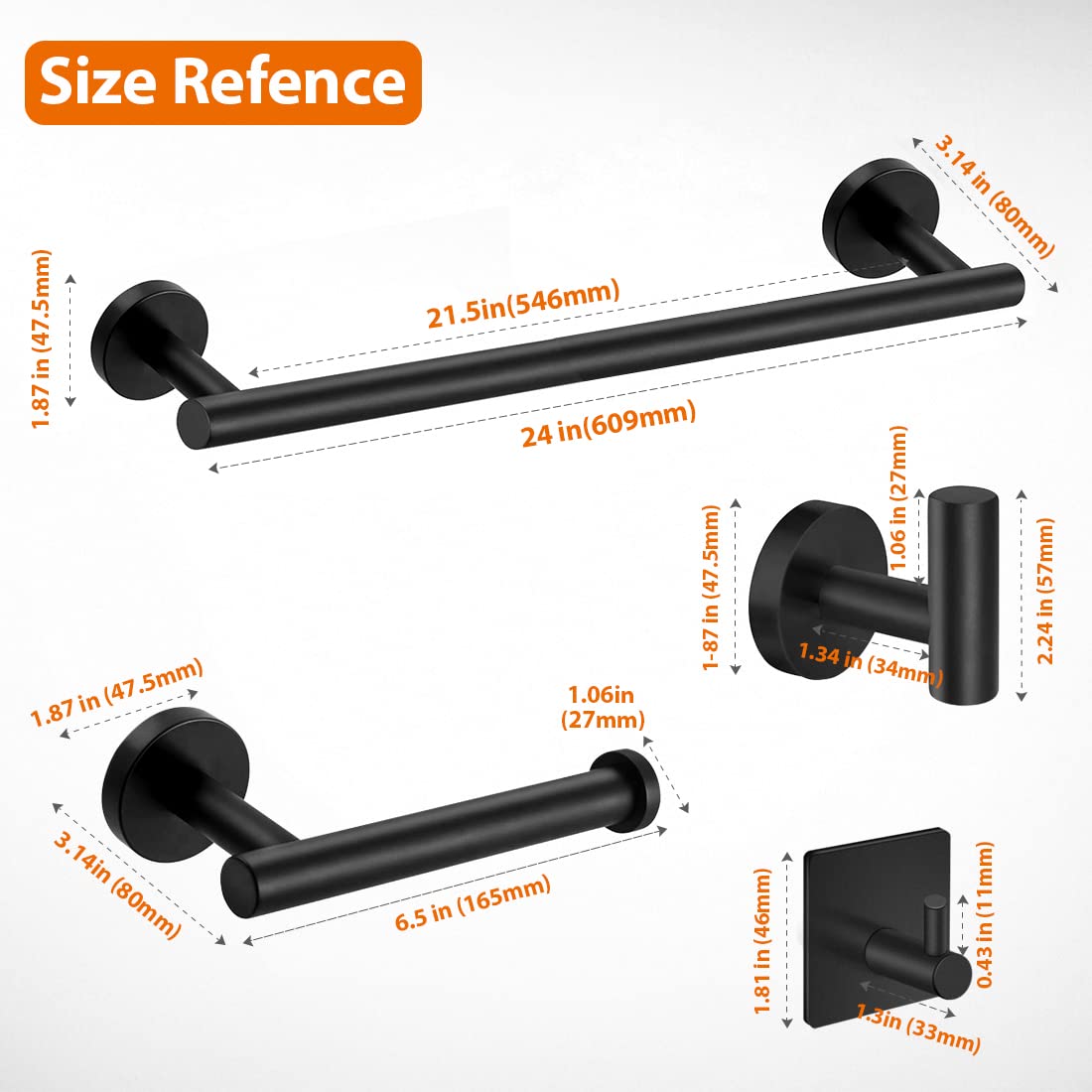 Tudoccy bathroom accessories on wall in modern matte black.