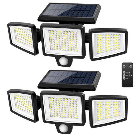 Tuffenough solar flood light with 2500lm and 210 LEDs for bright outdoor illumination.