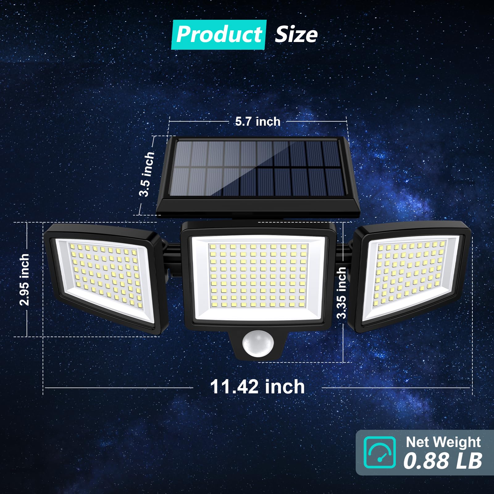 Three adjustable heads provide wider 270° coverage for angles.