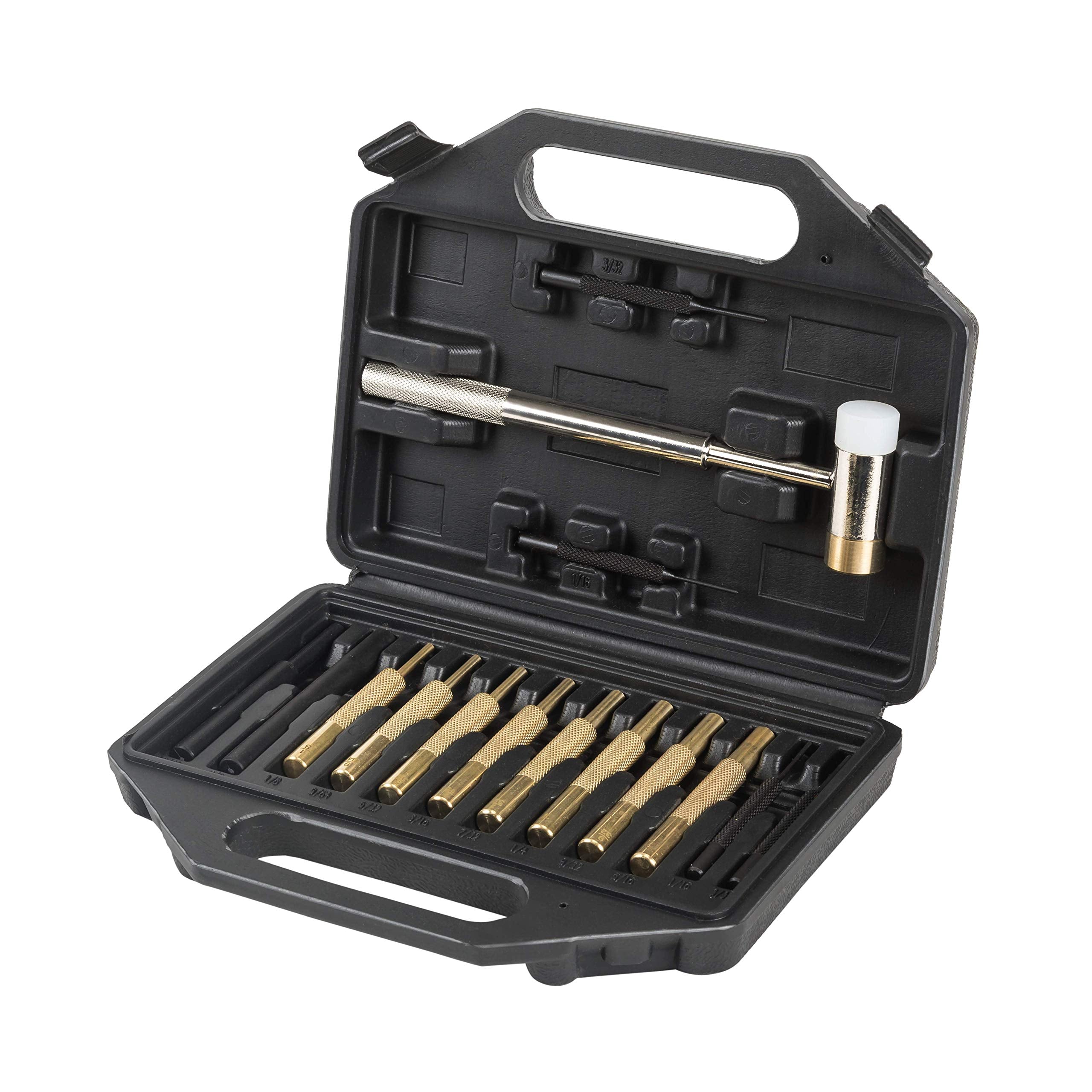 TuffMan Tools brass punch set with hammer for precise, non-marring gunsmithing tasks.