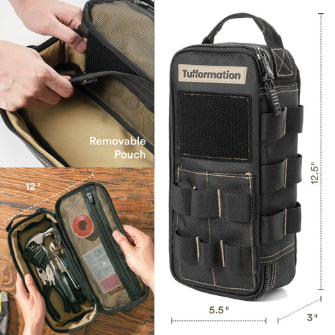 Tufformation tool bag compartments with mesh pocket for quick access to small parts