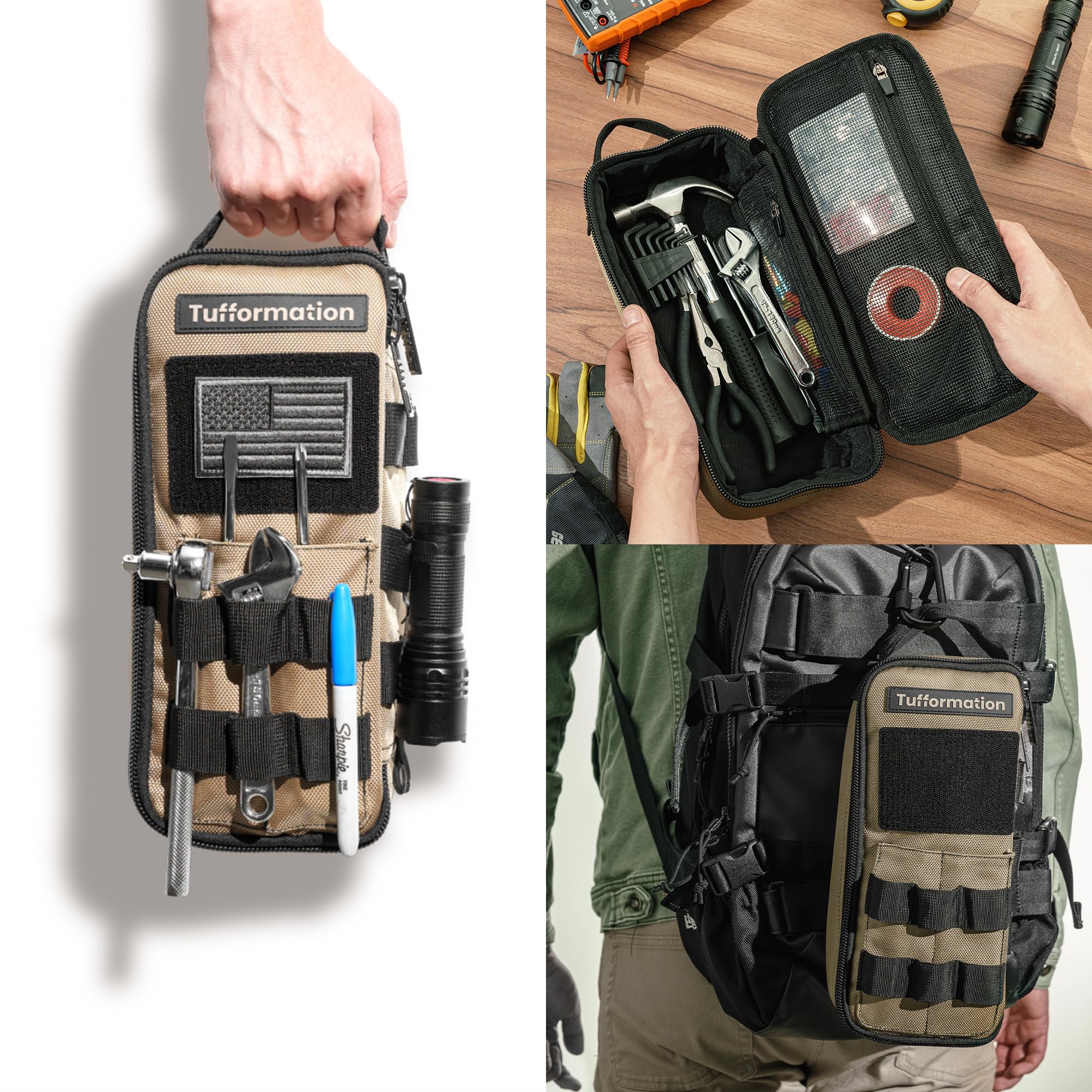 Detachable mesh pocket in the Tufformation tool bag for tiny parts