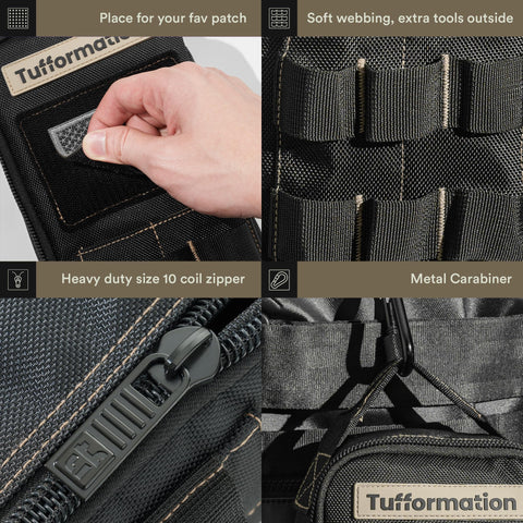 Tufformation bag top handle and carabiner for easy transport on the go