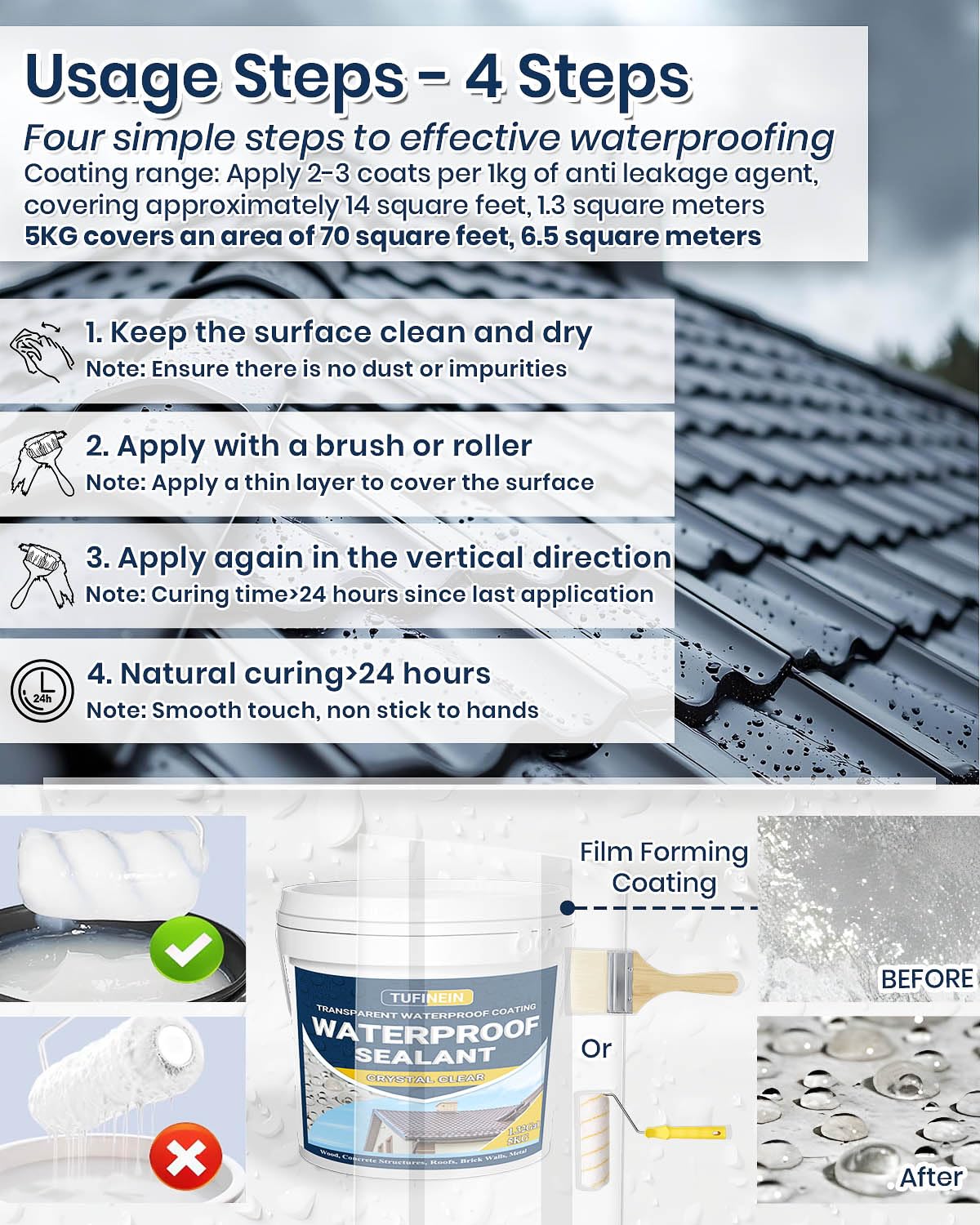 TUFINEIN clear sealant drying on wall preserves texture without changing color.