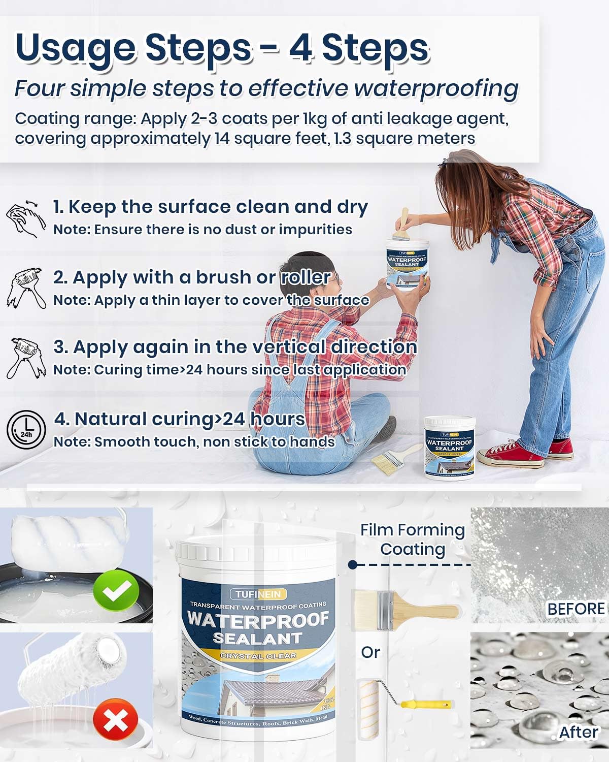 TUFINEIN clear sealant being rolled for even coating coverage