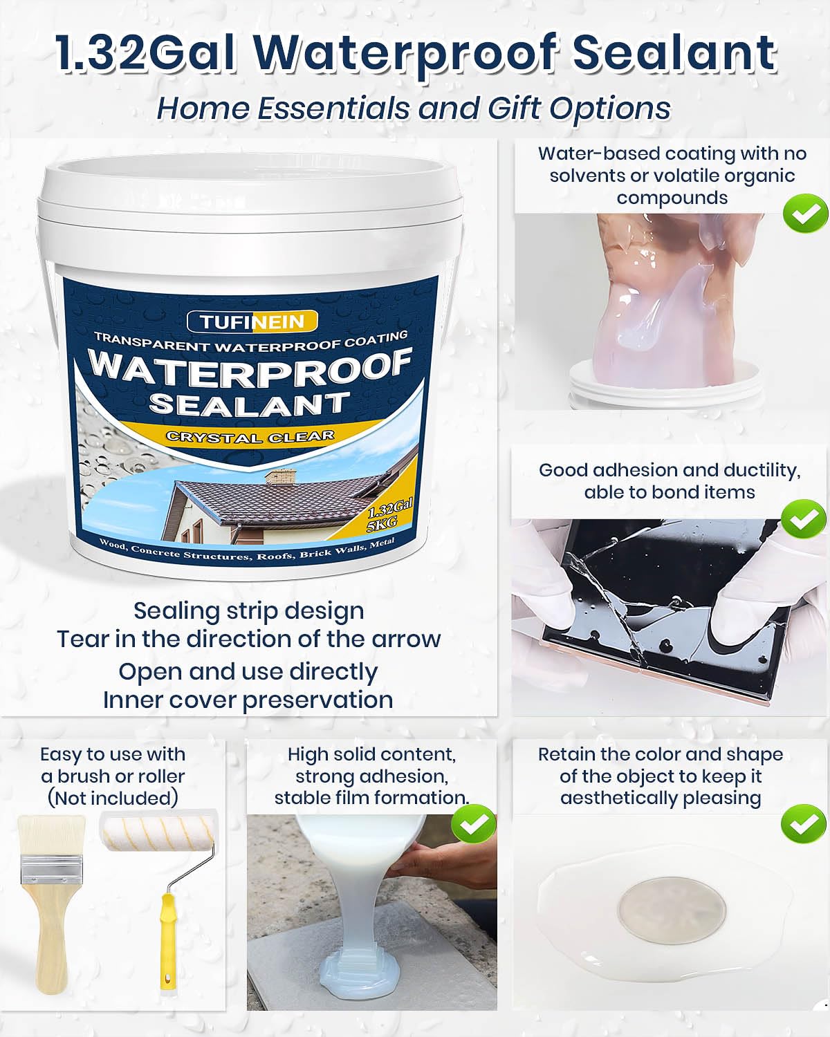 TUFINEIN roof, wall, and gutter applications offer versatile waterproofing.