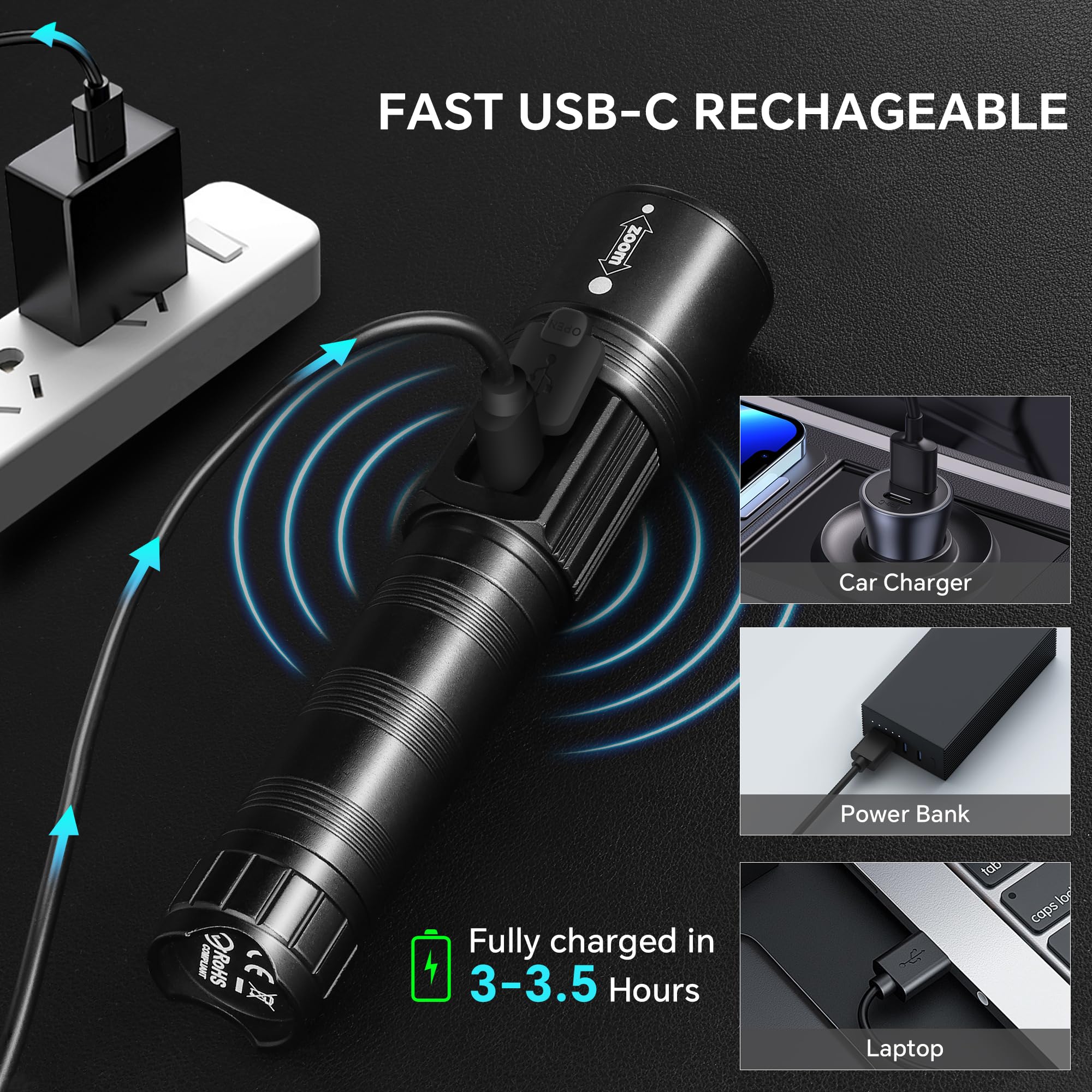 Tughlax USB-C fast charging powers up in about three hours.