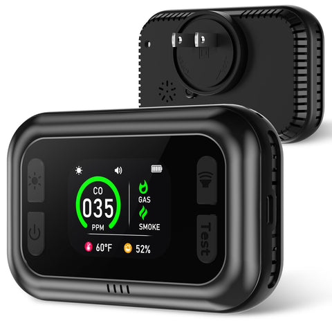 TUIKEN 5-in-1 CO detector front view with LCD display for real-time monitoring.
