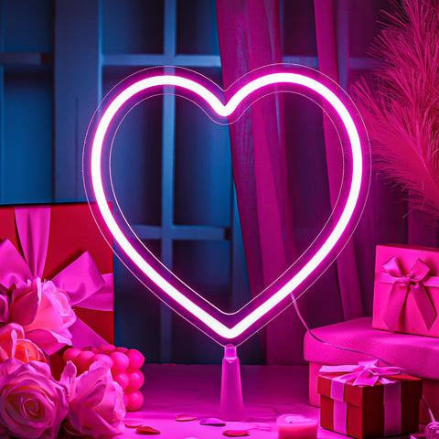 Tujoe 11-inch pink heart neon sign provides a soft, romantic glow
