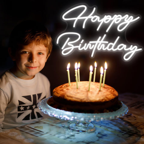 Tujoe birthday neon sign creates stylish photo backdrop at venues.